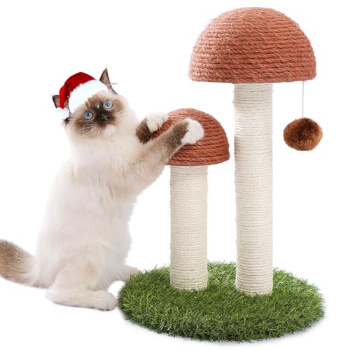 PETEPELA Cat Scratching Post, Mushroom Tall Cat Scratcher Featuring with Natural Sisal Scratching...
