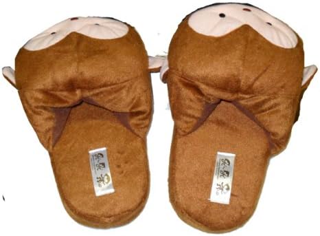 Indoor Outdoor Non Slip Sole Slippers -Fuzzy Monkey Soft Plush Cushion Dark brown-LG