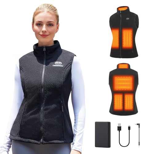Vofuoti Beheizbare Weste Damen mit Powerbank,3 Heizstufen,Beheizbare Jacke mit Elektrischem USB-Körperwärmer,Slim Fit Elektrische Heizweste für Innen, Außen, Camping,Geschenk für die Liebe S