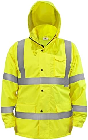 JORESTECH Safety Rain Jacket Waterproof Reflective High Visibility with Interior Mesh Yellow/Lime ANSI Class 3 Level 2 Type R JK-03 (5XL)