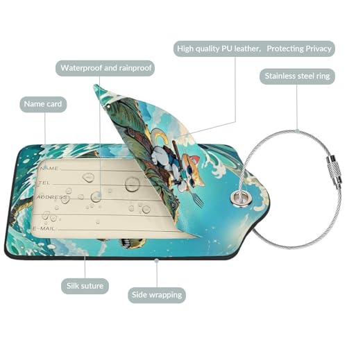 Luggage Tags for Suitcases Funny Leather Carnival Cruise Luggage Tags Cute Travel Name Tags for Cruise Ships Travel Essentials 2 Pack (Dinosaurs and Cats)2
