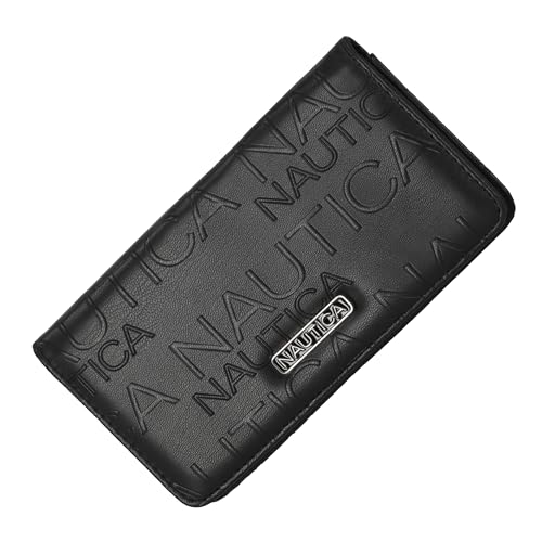 Image of Nautica Seaside Slim RFID Wallet, Womens Credit Card Holder with Coin Purse, Clutch Small Organizer with ID Window in Black (Embossed)