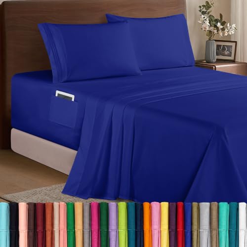Image of Elegant Comfort Luxury 1500 Premium Hotel Quality Microfiber 4-Piece Sheet Set- Soft, All Around Elastic 18-24 Inches Deep Fitted Sheet - Extra Deep Pocket Sheets, Queen, Royal Blue