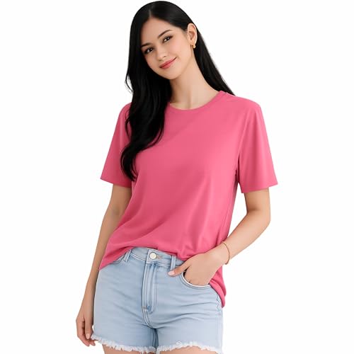 Image of London Hills Tshirt for Woman | T Shirt for Woman Cotton Casual Tops | Tshirts Shirts for Women Round Neck Short Sleeve | Women Tees Everyday Wear Basic T Shirts for Womans (Pack of 4)