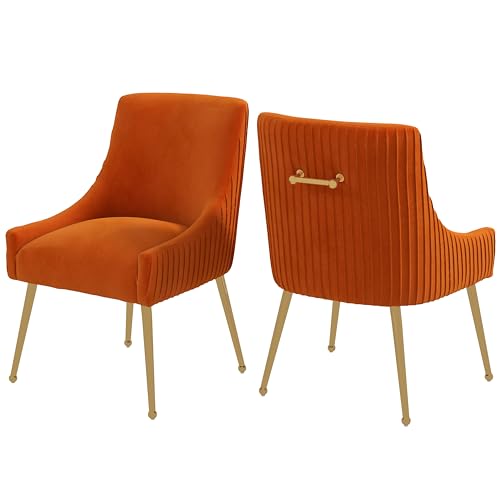 VANTEN Stuhl Esszimmer, Set Aus 2 Stühlen, Moderne Esstisch Stühle- und Sessel Esszimmer Mit Goldenen Beinen,Sessel Wohnzimmer für Empfangsraum,Schlafzimmer und Küche(Hellorange)