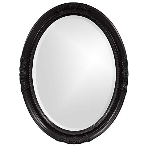 Howard Elliott Queen Ann Antique Glossy Black Oval Mirror, Bevelled Vintage Hanging Wood Framed Vanity Wall Mirrors for Home Decor, Living Room, Bathroom, Bedroom, or Hallway, 25 x 33 Inch Cover