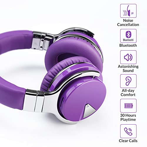 Silensys E7 Active Noise Cancelling Headphones Bluetooth Headphones With Microphone Deep Bass Wireless Headphones Over Ear, Comfortable Protein Earpads, 30 Hours Playtime For Travel/Work, Purple #TOP1