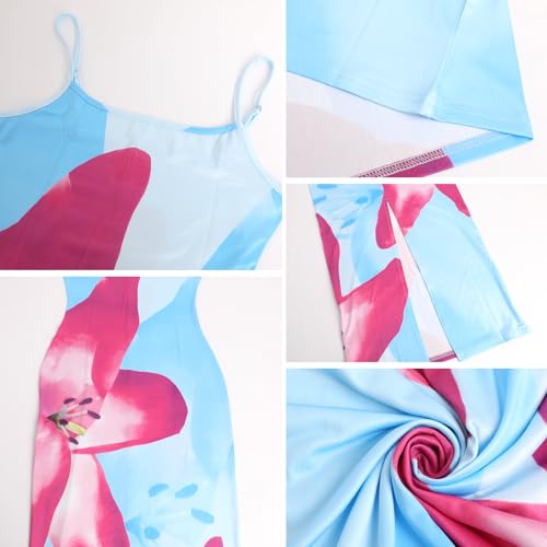 Image of Womens Summer Casual Floral Dresses Spaghetti Strap Bodycon Maxi Beach Dress Elegant Evening Party Long Dresses