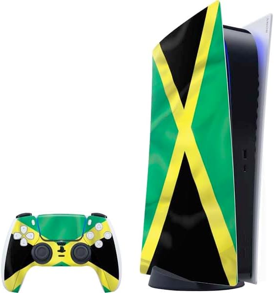 Skinit Decal Gaming Skin Compatible with PS5 Bundle - Jamaican Flag Dark Wood Design
