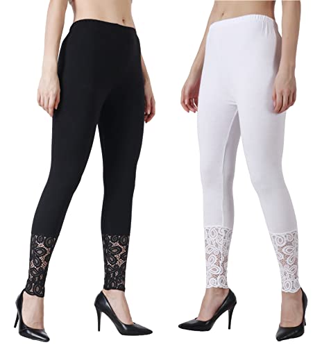 Image of Women's Soft & Stretchable Cotton Leggings Lace Ankle Length Color