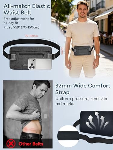 Image of Hidden Money Belt for Travel, RFID Blocking Waist Wallet, 2 Zippers
