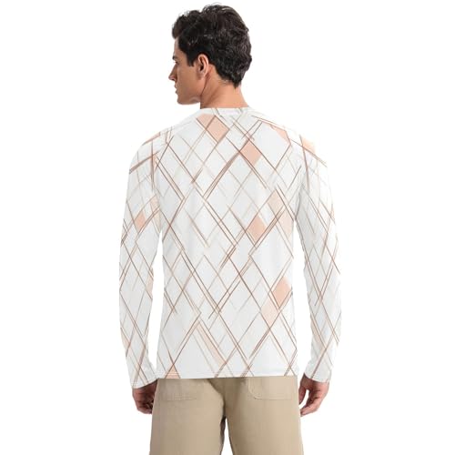 Rhomboid White Rose Gold Long Sleeves UPF 50+ Loose Type Elasticity Men's Sun Protection Long Sleeve Summer2