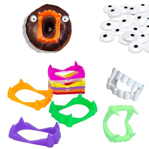 SeleneTenderaes 30 Sets of Various Colored Halloween Vampire (Zombie) Teeth fang, Including 30 Dessert Donut （do not eat） Decorations, Funny Halloween Dress-Up