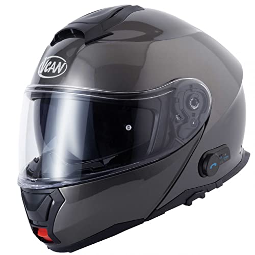 MOTORBIKE VCAN V272 BLINC 4 BLUETOOTH FLIP UP FRONT HELMET Motorcycle Scooter Crash Sports Racing Touring ECE ACU App Full Face Modular Helmet -GLOSS ANTHRACITE (Large)