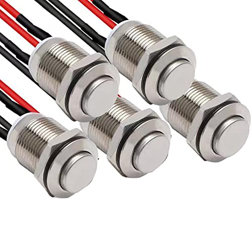 Gebildet 4Stück 12mm Verriegelnder Drucktastenschalter, Erhöhtes Kopfkabel, Aluminiumlegierung, 1 NO, 12V 24V 36V 110V 250V, Wasserdicht IP65 ohne LED (Schwarzes Gehäuse