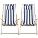 Randaco 2-er Set Liegestuhl Klappbar Holz, Gartenliege Strandstuhl Faltbar 3-Fach Verstellbare Rückenlehne Klappliegestuhl, Strandliege mit Kopfkissen & Armlehnen - Blaue und weiße Streifen