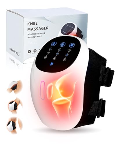 HXMBFBF Knee Massager 3-in-1 Cordless Portable Heated Knee Brace with Red Light Therapy 3 Vibration Modes and 3 Heating Levels Adjustable Straps for Grandma & Grandpa White