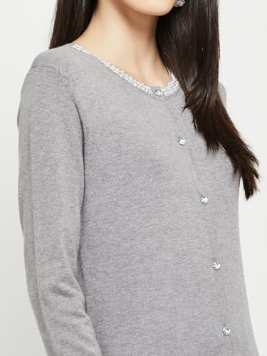 Image of Max Women Polyester Embellished V-Neck Button Down Full Sleeves Cardigan