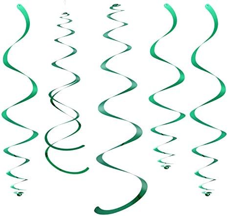 Green Party Hanging Swirl Decorations Plastic Streamers for Ceiling, Pack of 28