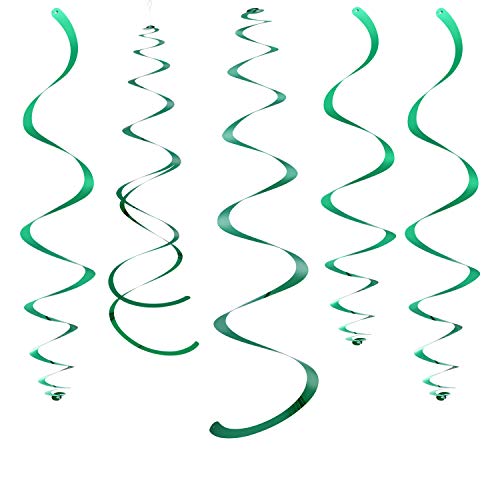 Image of Green Party Hanging Swirl Decorations Plastic Streamers for Ceiling, Pack of 28