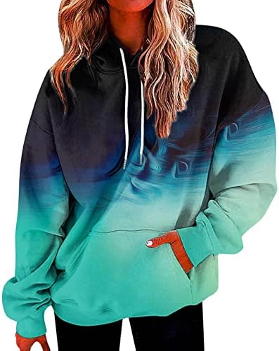 Womens Loose Sweatshirt Hoodie Sweatshirt Casual Colorful Long Sleeve Drawstring Sweatshirt With Pockets Zip up Pullover Green, X-Large, (ekkO8Q4sx)