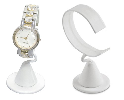 N'ice Packaging 2-Pack White Leatherette Wrist Watch Bracelet Jewelry Showcase Display Stretchie Bangle Bracelet Display Stand