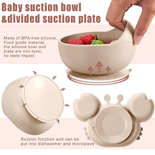 14 Pcs Baby Feeding Set Silicone Baby Led Weaning Feeding Supplies, Suction Bowl Crab Shape Divided Plate Adjustable Bib Soft Spoon Fork Snack Cup With Lid Drinking Cup, Toddlers Self Eating Utensil #TOP4
