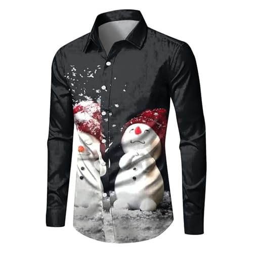 Christmas Shirts for Men Ugly Xmas Shirts Santa Claus Reindeer Elf Graphic Printed Long Sleeve Button Up Shirts for Christmas Party Holiday Tshirts Tops Xmas Outfit Men (Christmas Shirt Grey, M)
