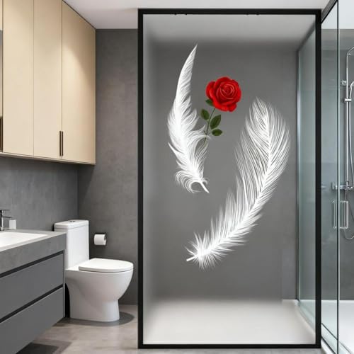 Vinilo Adhesivo Cristal Plumas De Flores Rojas Vinilos para Cristales Privacidad Estatico Anti UV Reutilizable para Oficina Dormitorio Sala de Estar Vinilo para Ventanas 50x120 cm