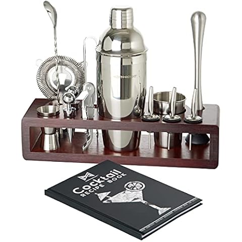 Modern Mixology Cocktail Shaker Set - 24 Piece Stainless Steel Bartender Drink Kit & Stand for Home Bar, Perfect for Drink Mixing at Home, Plus Cocktail Recipe Book Cover