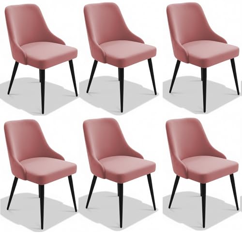 Image of Finch Fox Taskpro Modern Unique Velvet Upholstered Seating Living Room Dining Chair with Black Metal Legs in Pink Color (Set of 6)