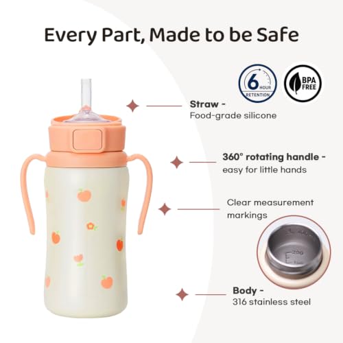 Image of GROSMIMI Stainless Steel Baby Straw Cup, Spill-Proof, 12M+, 6oz (Peach)