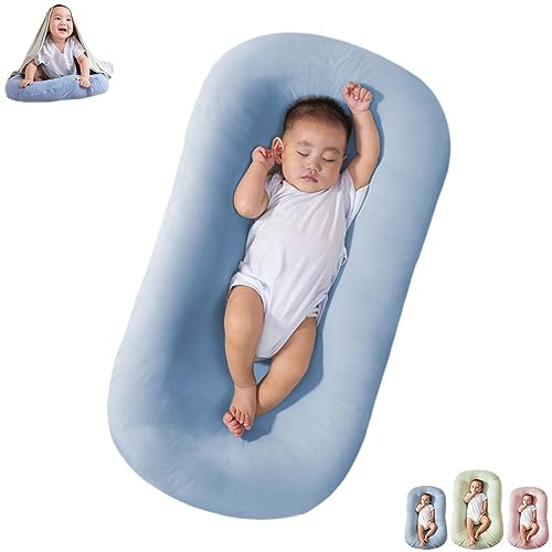Image of Saanerueen Baby Lounge Pillow Nest Sleeping for Baby in Bed, Baby Lounger for Newborn 0-24 Months, Infant Lounger for Boys & Girls (Blue 6-18month)