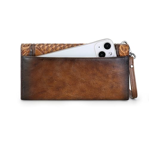 Women's Wallet Genuine Leather Snap Wallets Vintage Purse Organizer Clutch Bag with Wristlet3