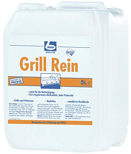 Juego de 6 litros de Dr. Becher Grill Puro – Limpiador de parrilla – Elimina residuos de parrillas, freidoras, hornos, bandejas esmaltadas | Juego de 1 botella de pincel + bidón de 5 L | Incluye