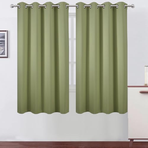 Image of LEMOMO Sage Green Blackout Curtains 52 x 63 Inch Length /Set of 2 Curtain Panels /Thermal Insulated Room Darkening Curtains for Bedroom and Living Room