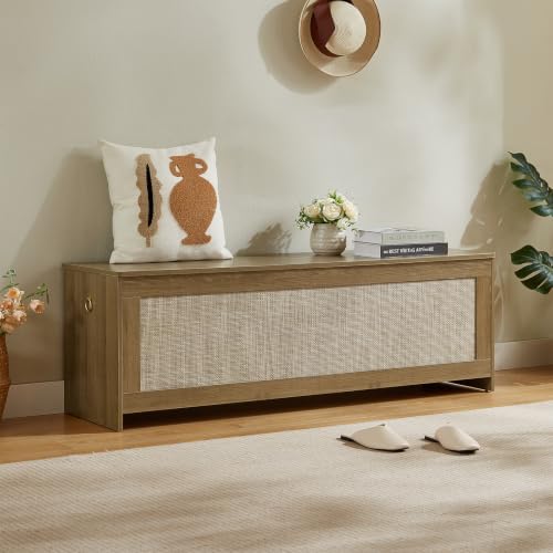 ZenFang 55.1" Storage Chest Extra Large,Rattan Storage Bench(Cherry Brown) by ZenFang - Used condition - US$123.49
