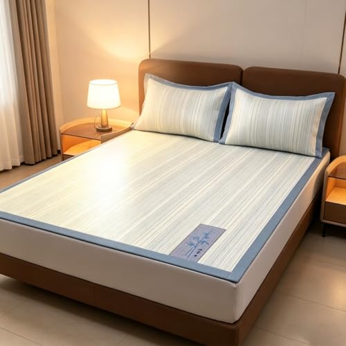 Alfombrilla de verano de interior para dormir, alfombrilla refrescante de seda hielo, alfombrilla plegable, material grueso con estructura alveolar para dormitorio (azul, 200 x 135 cm/78,7 x 53,1 in