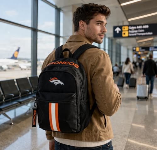 Image of NFL Denver Broncos Backpack - Triple Stripe Wordmark Design with Keychain