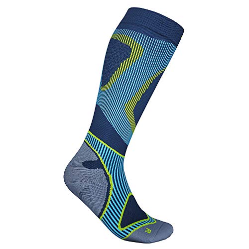 Bauerfeind Laufsocken Run Performance Compression Socks, 1 Paar Sportsocken für Laufen & Fitness, Kniestrümpfe für Herren mit Targeted Compression Zone,Blau,41-43 / M