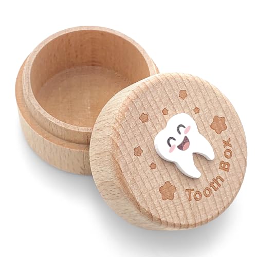 Minfuerang Boîte en Bois Dents de Lait,Boîte à Dents de Lait Avec Motif Mignon Idéal pour Baptêmes,Anniversaires et Cadeaux Nouveaux Parents (Type A)