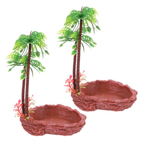 MOTHNUR 2個 プレミアムレジン製爬虫類用水盆 耐高温 耐摩耗で長持ち 適切でリクガメ トカゲ ヘビの水飲み 餌入れに 脱走防止設計の装飾的テ