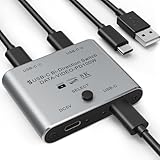 8K USB C Switch, Bi-Directional USB-C KVM Switcher, Supports 8K@60Hz/4K@144Hz Video, 100W Power Delivery and 10Gbps Data Transfer with Power Cable