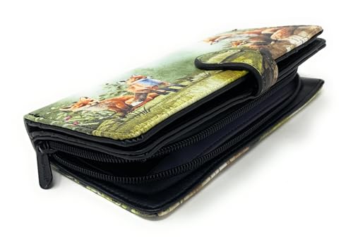 Shag Wear Fox Family Large Wallet for Women and Teen Girls Vegan Faux Leather 7" Green3