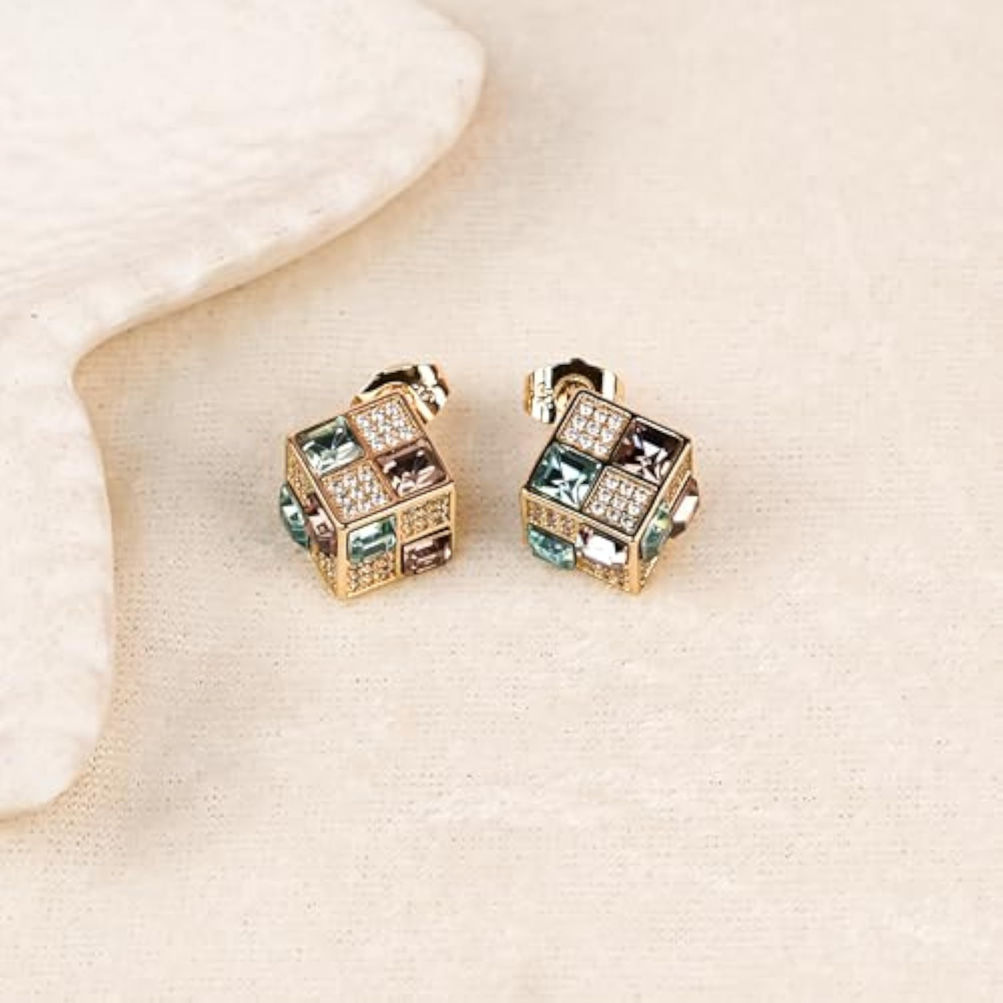 Women's Gold Plated Cubic Crystal Earrings, Stylish Set