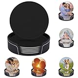 Jiposuhoe Personalized Coaster Add Your Picture Text Logo Image Custom Coasters Set of 6 Leather Coaster for Drinks Customized Restaurant Kitchen Home Office, Black