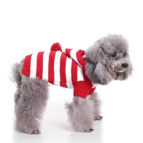 Cute Red Stripe Christmas Sweater For Small Dogs Cats Winter Warm Sweater School Style Hoodies Shirt Outfits Clothes M #TOP3