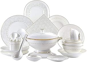 POCHY Conjunto de pratos de jantar de 50 peças de porcelana de osso conjunto de louças de ouro 24 K premium porcelana de osso conjunto de utensílios de jantar de tigelas/pratos de sobremesa/pratos de sopa/pratos de jantar