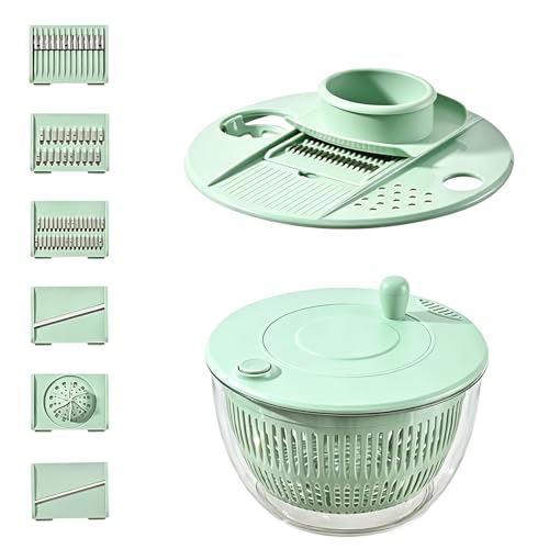 ADEMOKE Salad Spinner wirówka do sałaty z pokrywką, wielofunkcyjna miska do sałaty z 6 ostrzami, deska do krojenia, idealna do mycia i krojenia warzyw i owoców, separator żółtek jaj