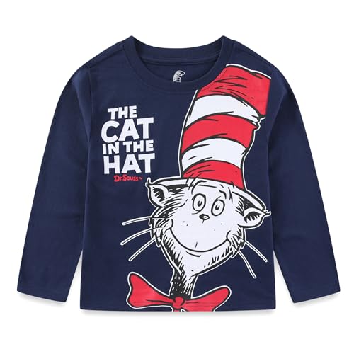 Dr. Seuss The Cat in The Hat Boys Long Sleeve Shirt for Toddler and Big Kids Blue
